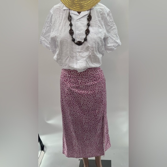 Avanova High Waist Ditsy Floral Maxi Skirt – Size XL – Pink Split Thigh – NWT - Picture 1 of 7